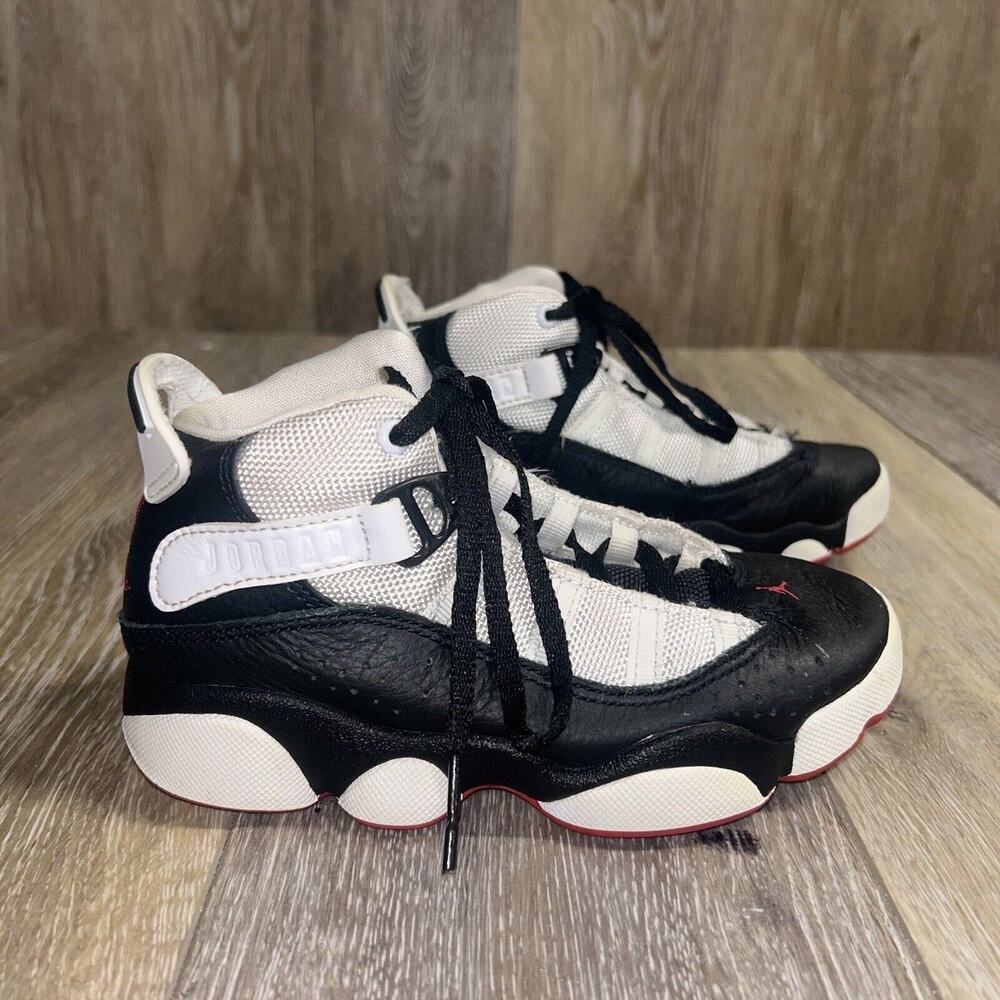 Nike Air Jordan 6 Rings Youth Size 12C Black Red White 323432-008 Sneaker Shoes